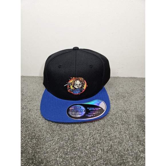 Chucky Doll, Hi I'm Chucky Flat Brim Concept One Snapback Black Blue And Red Hat - Picture 1 of 7